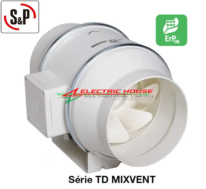 S&P TD-500 150mm Silent Inline Mixed Flow Duct Fan