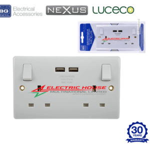 BG White Molded 13A Double USB Socket with A Ports